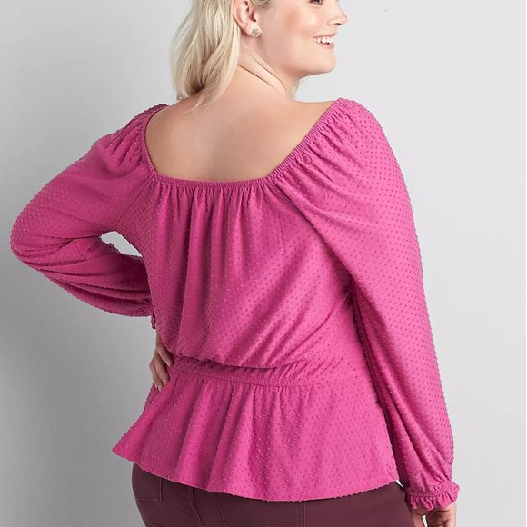 Plus Size 38/40 6X/7X Lane Bryant Pink Illiusion Top Square-Neck Blouse womens - Picture 2 of 5